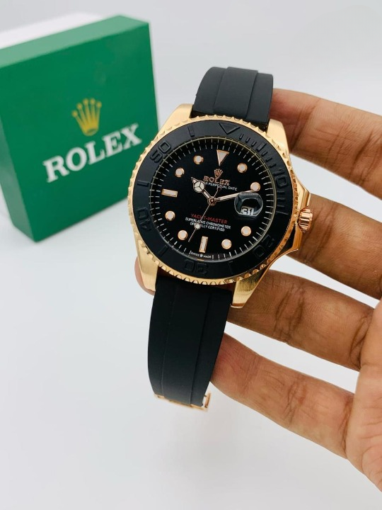 ( Golden ) Rolex Stylish Watch for Men Adjustable Rubber Strap | Heavy Master Lock | Steel Buzzle Working - Without Box