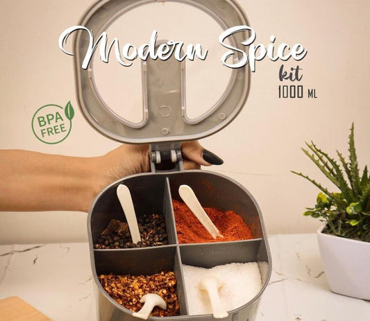 4 In 1 Modern spice kit, partition kitchen seasoning box, 4 Portions spice box with free spoon Modern Spice Kit - Spice Jar (Random Color)