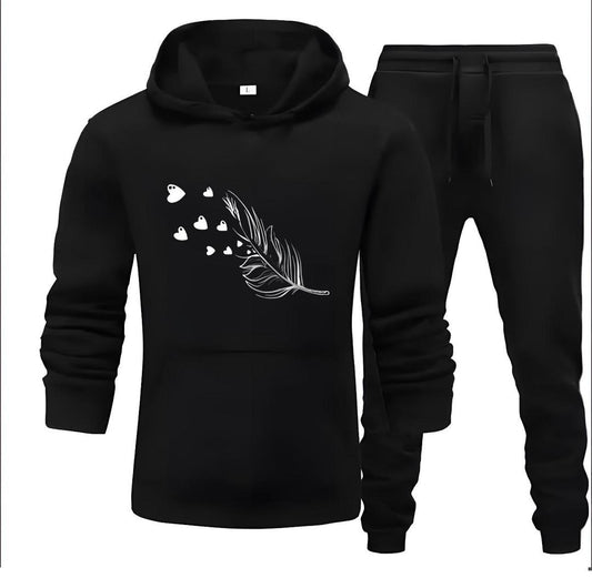 2 Pcs Women's Stitched Fleece Printed Hoodie Tracksuit