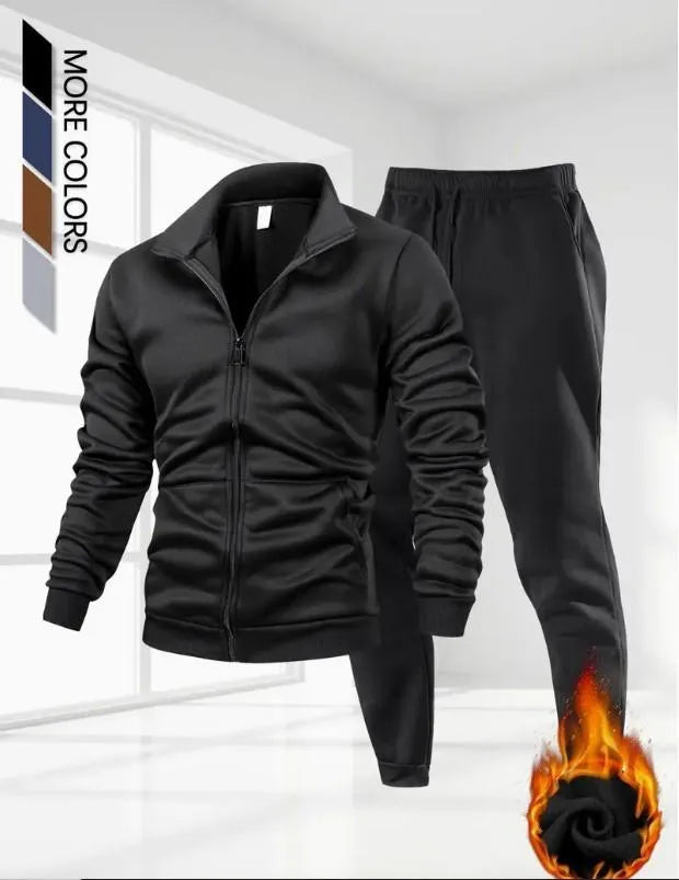 2 Pcs Men's Fleece Plain Zipper Track Suit