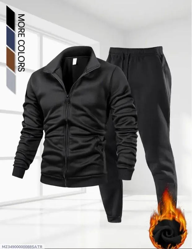 2 Pcs Men's Fleece Plain Zipper Track Suit
